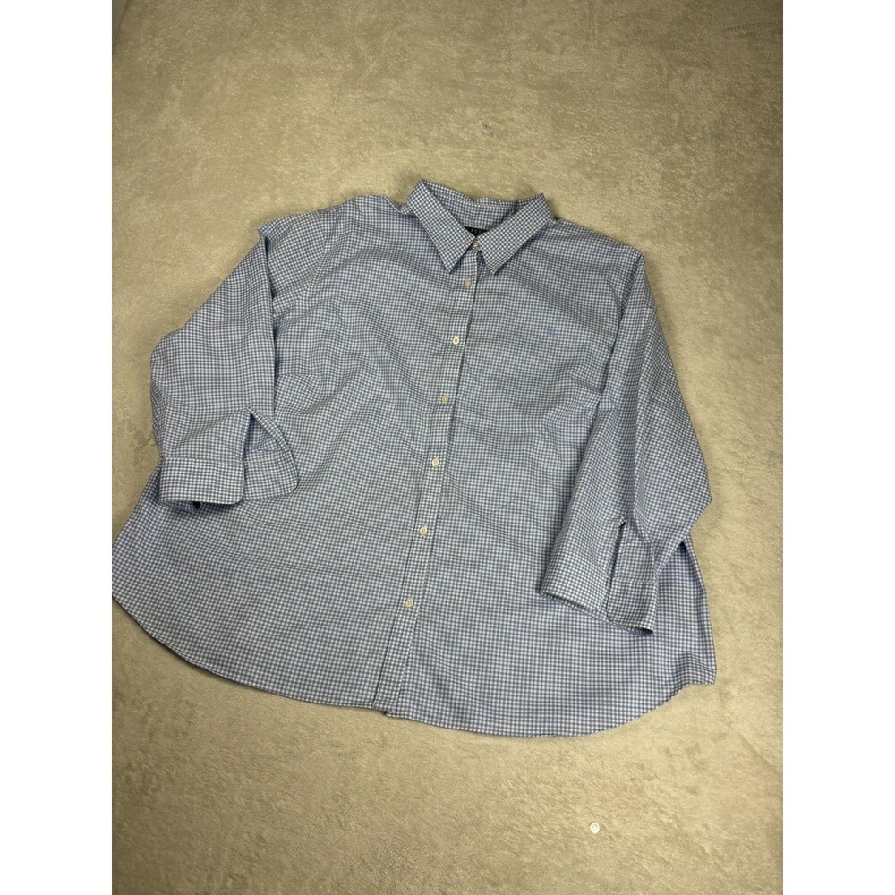 Lauren Ralph Lauren Non-Iron Blue White Gingham Button-Up Shirt 3X embroidered